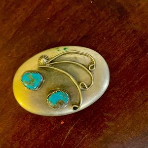 Vintage silver and turquoise belt buckle/sold